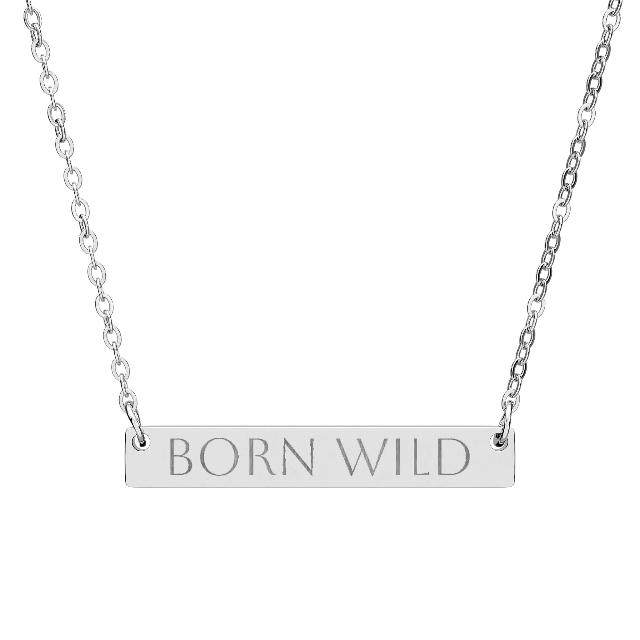 "Born Wild" Personalized Pendant-Engraved Horizontal Bar Necklace —