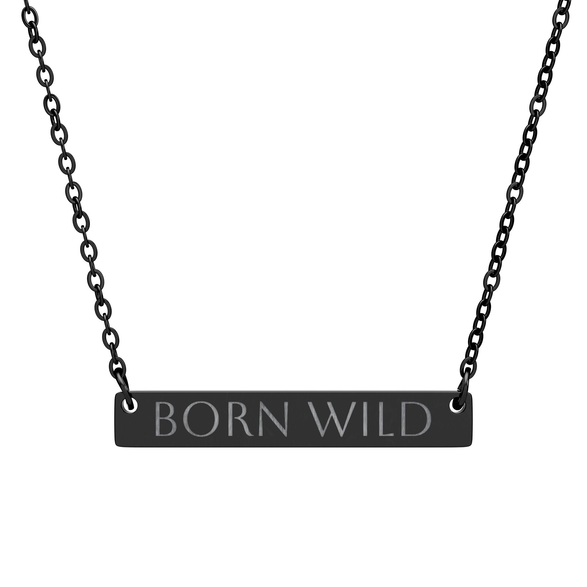"Born Wild" Personalized Pendant-Engraved Horizontal Bar Necklace —
