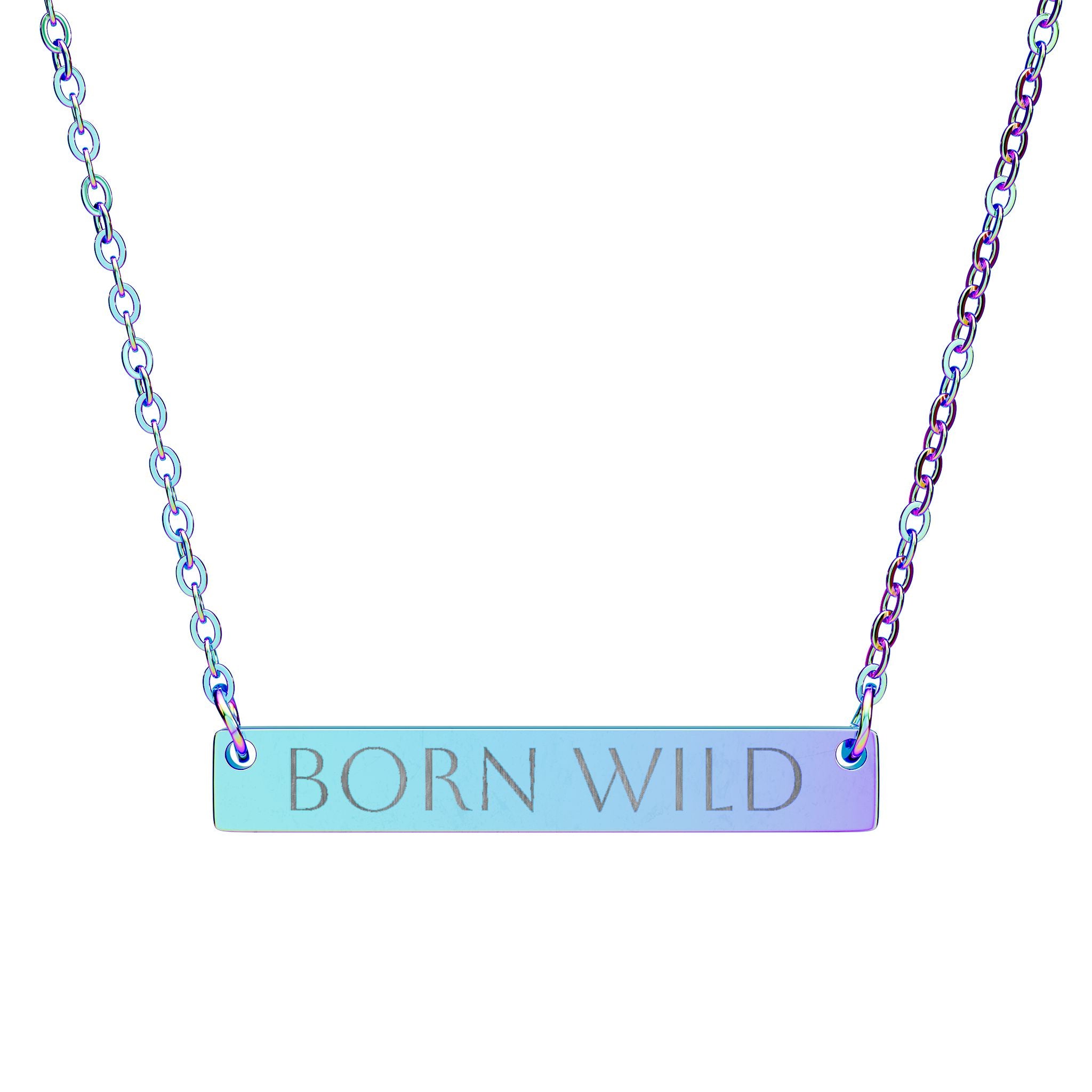 "Born Wild" Personalized Pendant-Engraved Horizontal Bar Necklace —