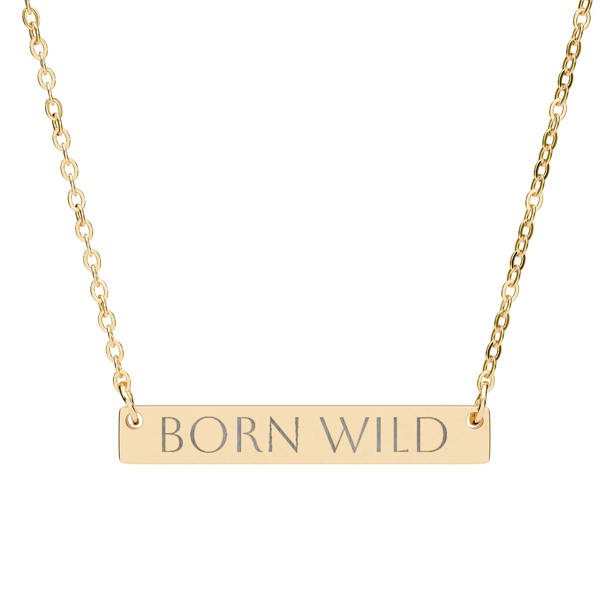 "Born Wild" Personalized Pendant-Engraved Horizontal Bar Necklace —