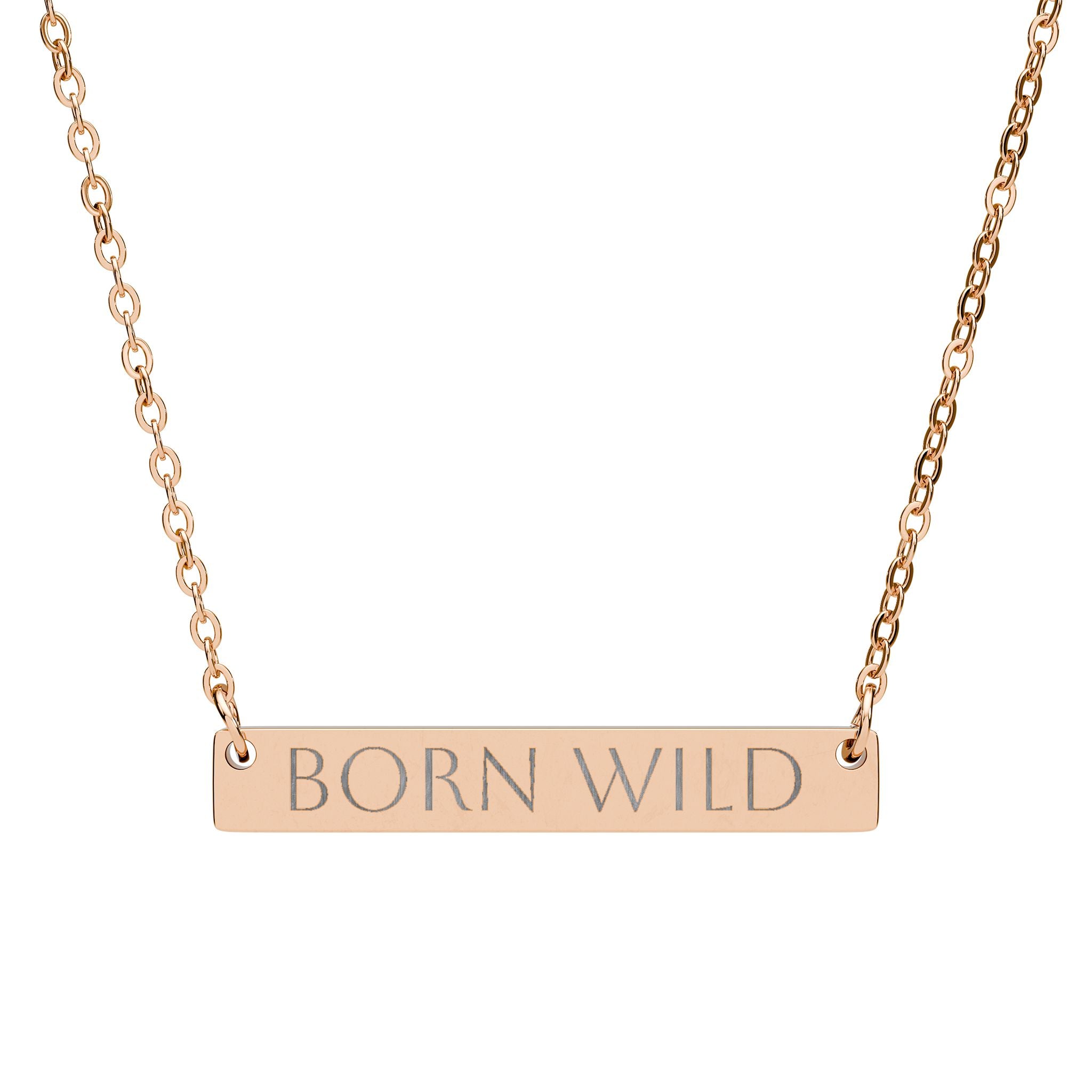 "Born Wild" Personalized Pendant-Engraved Horizontal Bar Necklace —